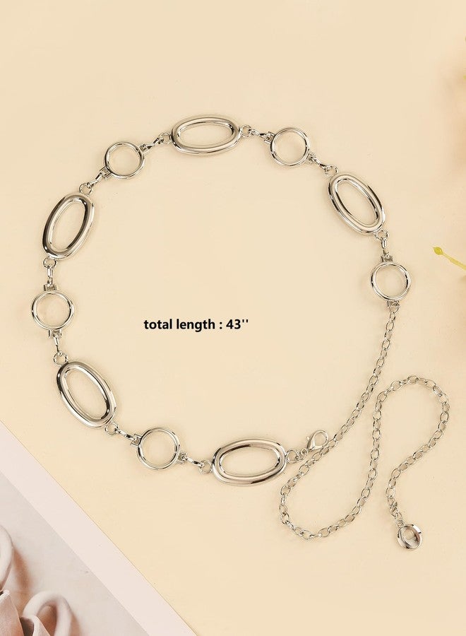 QFSH Women Circular Metallic Waist Chain Belt Boho Body Chain for Dresses Jeans Outfits Jewelry Accessory for Party (Silver 1) - Image 2